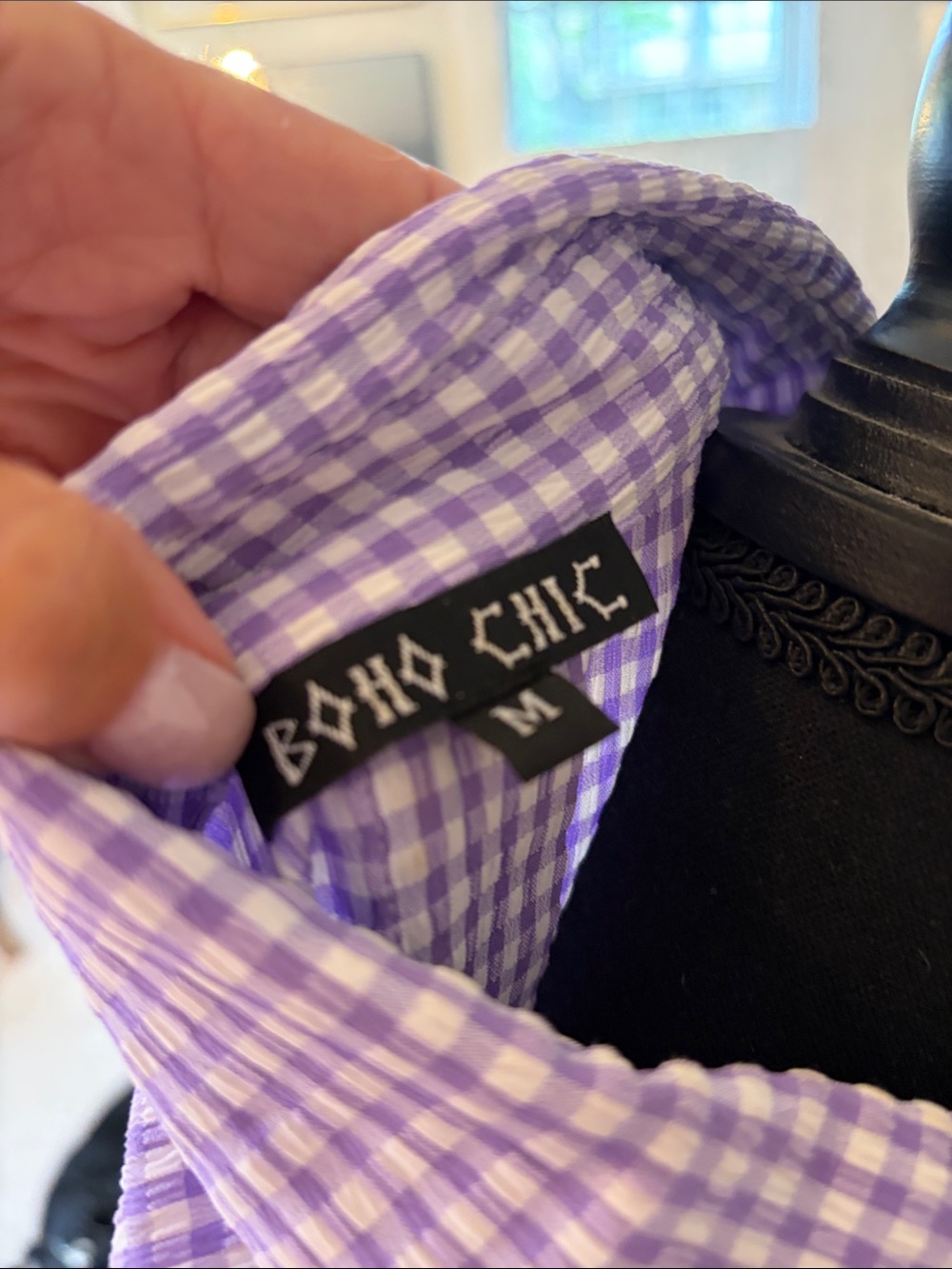 Sleeveless Lavender Gingham Button-Front Dress with Collar - Picture 2 of 3